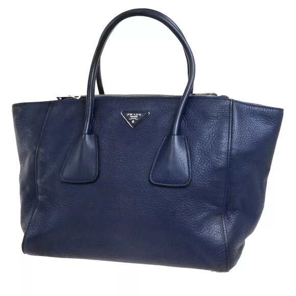 PRADA Milano Logo Shoulder Hand Bag Leather Navy Blue SHW Italy 31ED928 - Picture 1 of 16